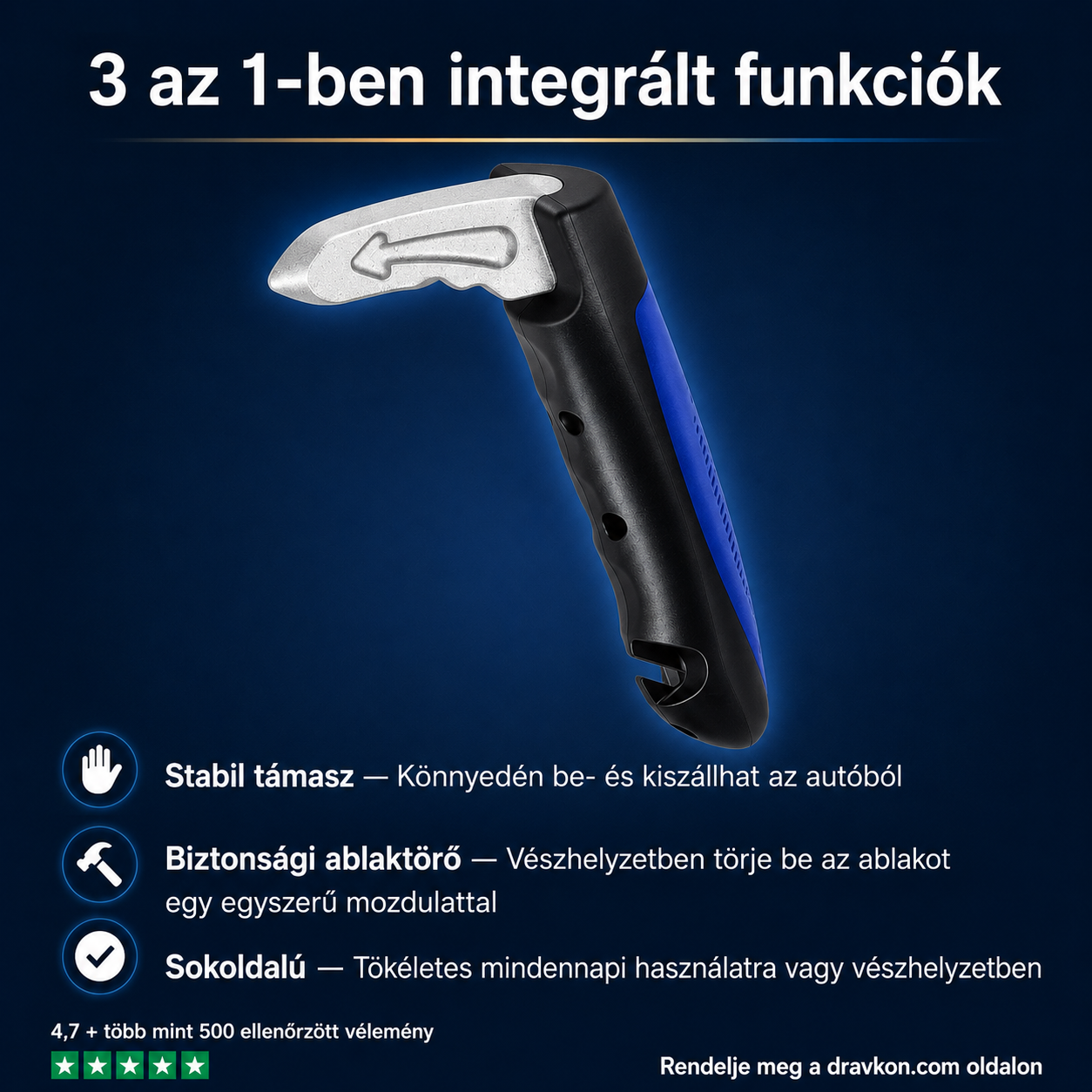 3 az 1-ben integrált funkciók: stabil támasz, biztonsági ablaktörő, sokoldalú használat